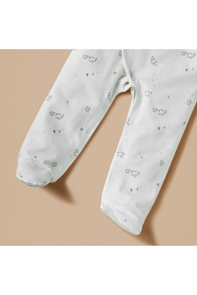 Juniors Sheep Print Closed Feet Sleepsuit with Snap Button Closure