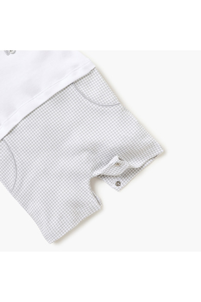 giggles Car Embroidered Romper with Collared Neckline and Button Closure