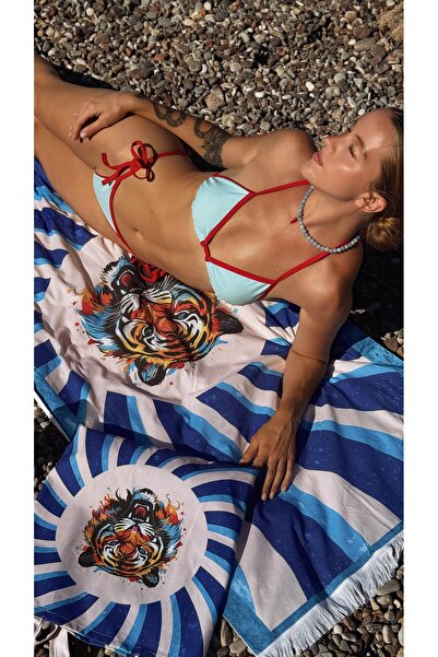 Marielouhome Πετσέτα θαλάσσης με σχέδιο τίγρης (με ειδική τσάντα) 70x150 εκ.