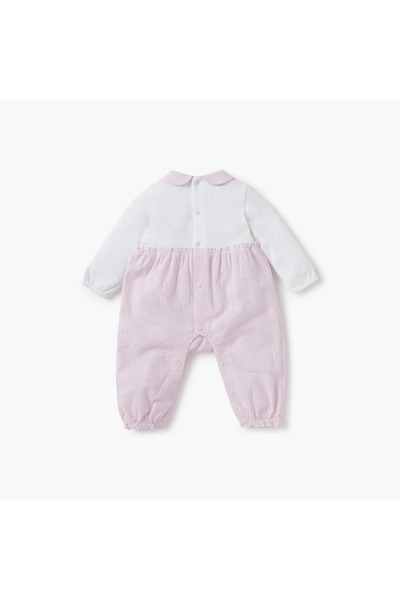 giggles Bow Accent Sleepsuit with Collar and Long Sleeves