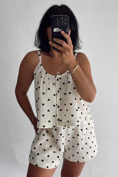 MJAMASS Ecru Heart Patterned Shorts Set