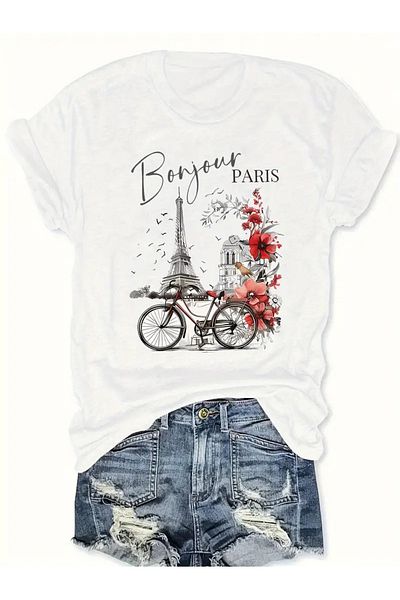 AEMİ Unisex Bonjour Paris Printed Oversize Crew Neck T-Shirt