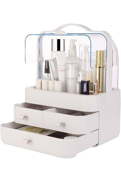 Dexia Cosmetic organizer with drawers – waterproof, white, 34.7 x 26.5 x 18.2 cm, ABS acrylic