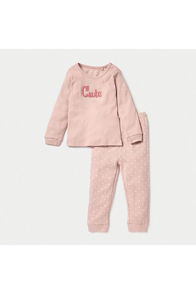 Juniors Textured Long Sleeve T-shirt and Pyjama Set