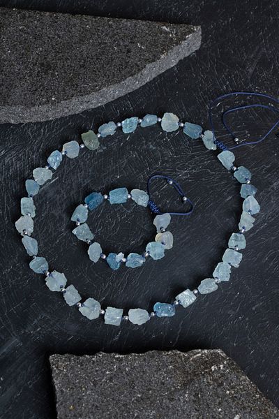 OSMANLI DOĞAL TAŞ Certified Aquamarine Natural Stone Set