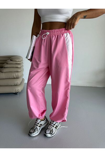 DENOKMODA Oversize Pink Parachute Fabric Sweatpants / Trousers