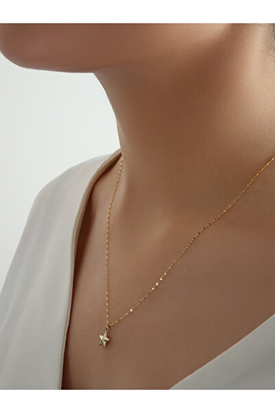 DİAMİNE PIRLANTA 14 Ayar Altın Aynalı Zincir 3 Boyutlu Yıldız Kolye