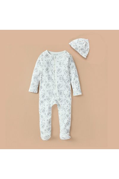 Juniors Junior All-Over Hippo Print Closed Feet Sleepsuit with Cap