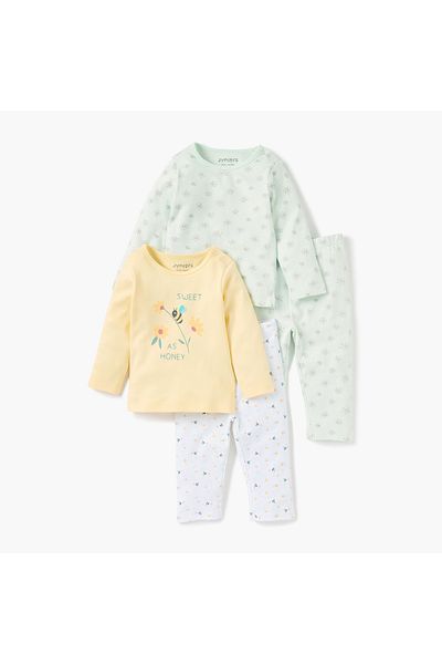 Juniors Floral Print T-shirt with Pyjama - Set of 2