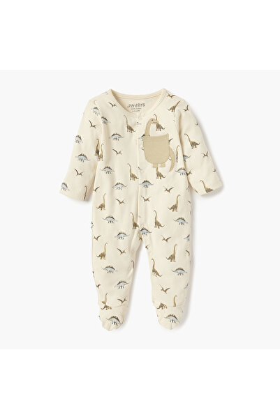 Juniors بدلة نوم بطبعة ديناصور بأقدام مغلقة مع زر للإغلاق
