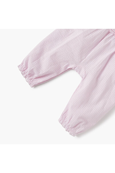 giggles Bow Accent Sleepsuit with Collar and Long Sleeves