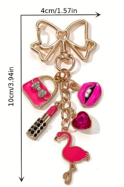 TChic Pink Flamingo Lip Heart Lipstick Bag Charm / Keychain