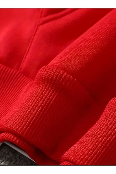 caddekombin Hanorac roșu din bumbac cu buzunar și imprimeu pe spate I May Look Calm