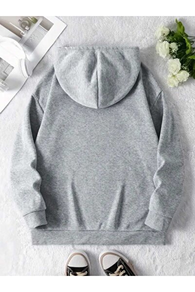 caddekombin Φούτερ με κουκούλα Sun Moon Planet με τσέπη από βαμβακερό γκρι χρώμα