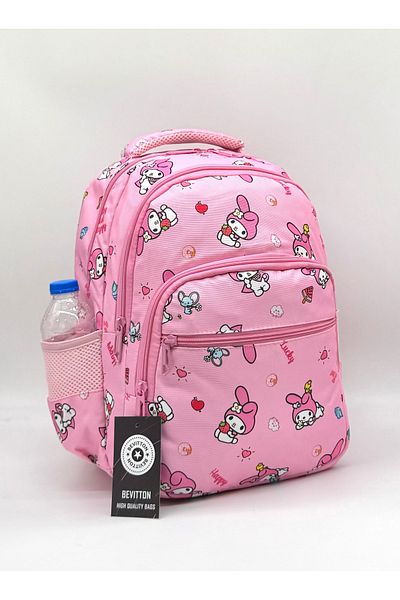 ÇantaExpress Girl's Primary School Bag 3-Piece Set Character Patterned First School Bag Powder