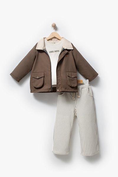 Jikko Baby 3 Piece Set with Pocket Detail Striped Trousers 9073