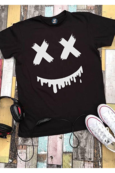 RYO FASHİON Cartoon Face (Gray) Printed Unisex Black Short Sleeve Children's ...