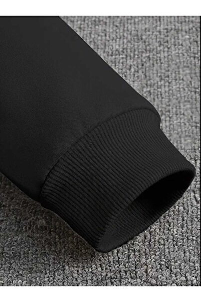 caddekombin Μαύρο φούτερ με κουκούλα με λοξή στάμπα του Λος Άντζελες, με μάλλινη επένδυση εσωτερικά