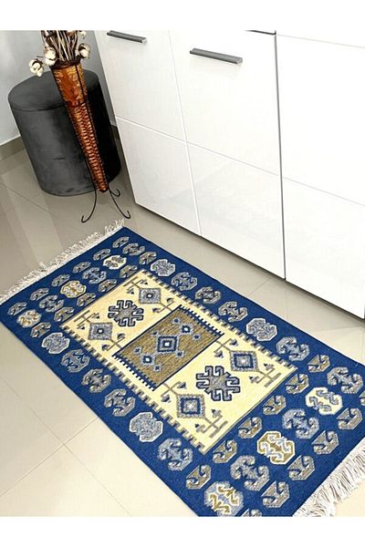 oem home Rustic Rug with Two Faces, Blue-Beige, Size 120x180 cm, VR 225