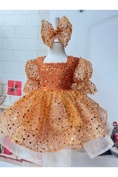 Nissa Orange Stone Black Collar Girl's Dress Evening Dress