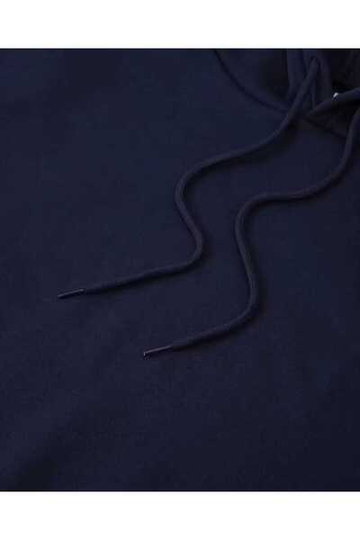 caddekombin Φούτερ με κουκούλα και τσέπες από βαμβακερό μπλε ναυτικό χρώμα με στάμπα σε ροζ φούξια χρώμα