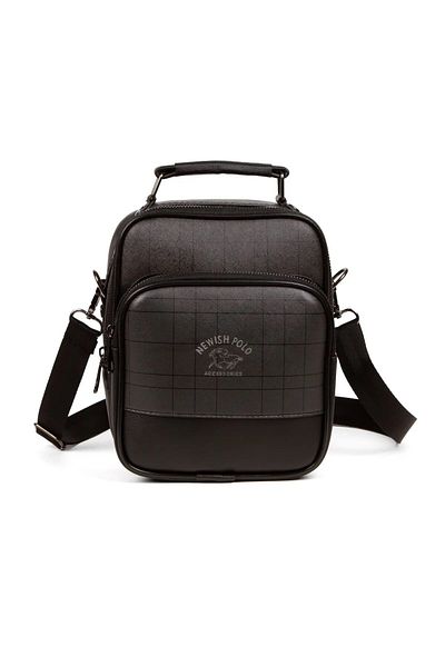 Newish Men's Plaid Gray Leather Daily Shoulder and Hand Bag with Adjustable Cross Shoulder Strap New058