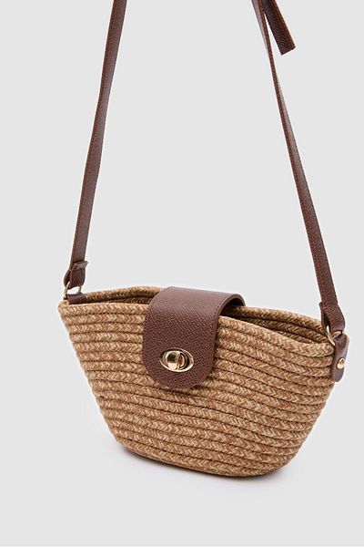 Shule Bags Tom Covered Straw Crossbody Bag Mink