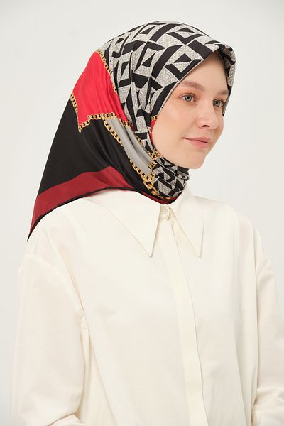 Madame Polo Printed Twil Scarf Multicolor Non-Slip 90X90 cm