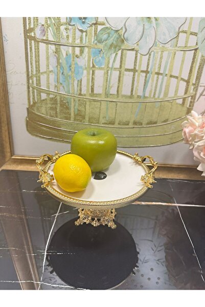 Efegil Frame Gold Kulplu Porselen 19 cm Ayaklı Sunumluk 21*24*17