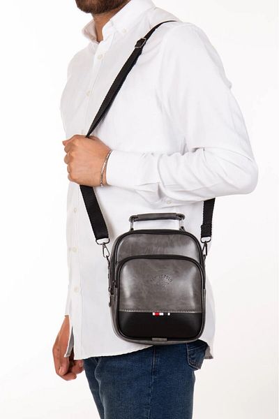 Newish Men's Gray Leather Daily Shoulder and Hand Bag with Adjustable Cross Shoulder Strap New058