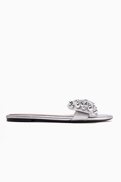 Limoya Dotty Silver Kabara Studded Bow Women's Slippers