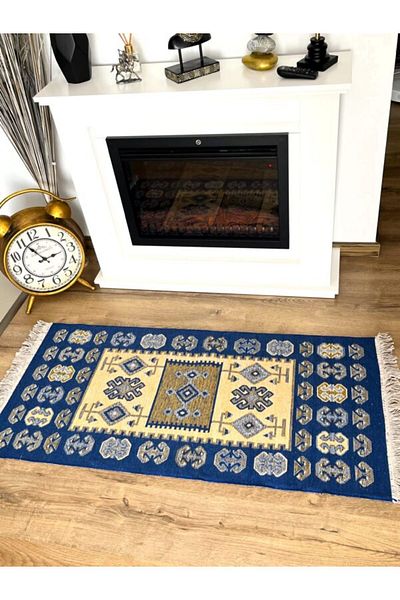 oem home Rustic Carpet with Two Sides, Blue-Beige, Size 60x150cm, VR224
