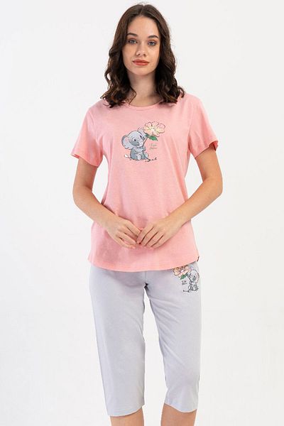 VİENETTA Cotton Women's Short Sleeve Capri Pajama Set, 408406
