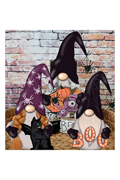 OEM Set 3 decoratiuni pentru Halloween, 28 x 12 x 2 cm, gnomi, lemn, multicolor