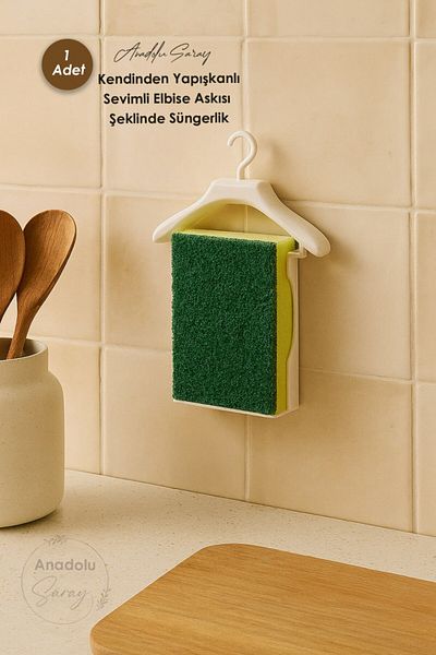 Anadolu Saray Self-Adhesive Cute Clothes Hanger-Shaped Sponge Holder Kitchen and Bathroom Organizer