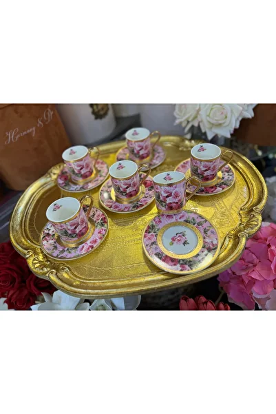 hediye Esterhomedecor Porcelain Coffee Cup Set with Flowers for 6 People