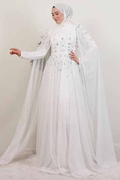 GİYZAMİLA Mina Beaded Evening Dress White