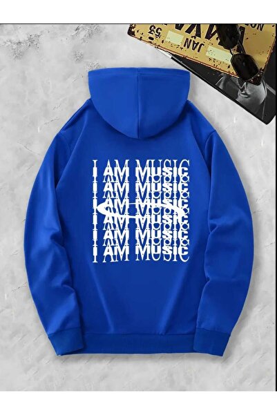 caddekombin Аз съм музика С качулка и джобове Памучна блуза Saks с печат на гърба