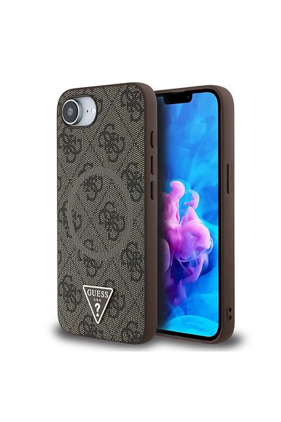 Guess Case For Iphone 16e, 4g Ring Triangle Logo Magsafe, - Brown