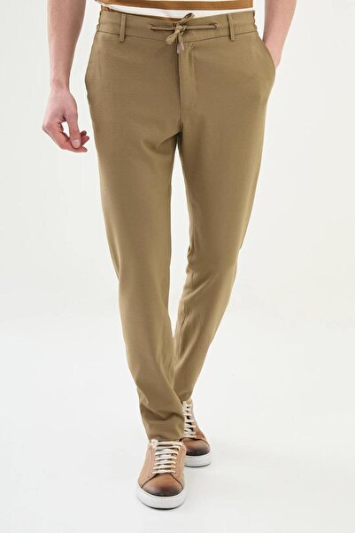 Mcr Seersucker Super Slim Fit Elastic Waist Drawstring Men's Trousers 38301