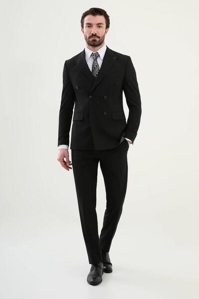 Mcr Düz Slim Fit Geniş Yaka Kruvaze Erkek Takım Elbise 45389