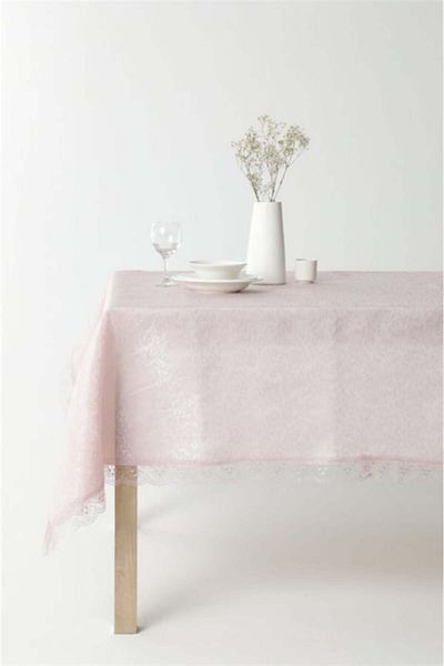 OEM Față de masă 160 x 220 cm, roz cu dantelă