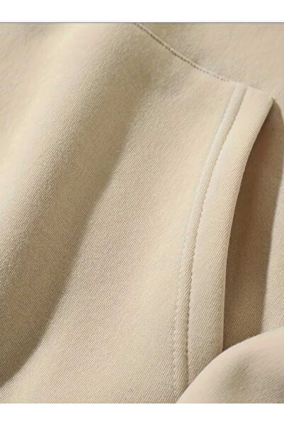 caddekombin Μπεζ φούτερ με κουκούλα με στάμπα καρδιάς και τσέπες με επένδυση από μαλλί