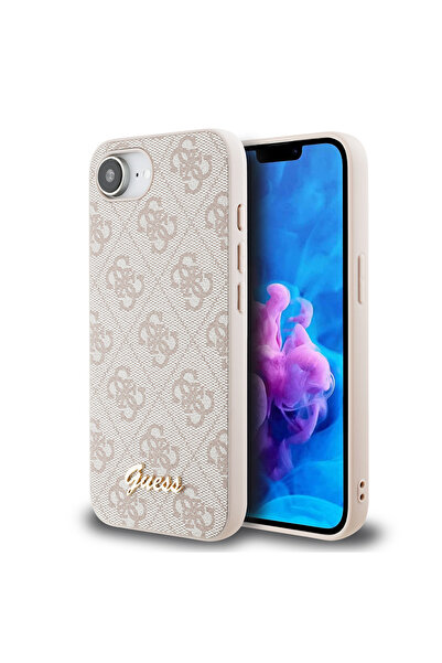 Guess iPhone 16E Uyumlu Kılıf Orjinal Lisanslı 4G Desenli Script Metal Logolu...