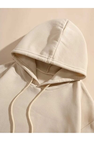 caddekombin Φούτερ Hello Bear με στάμπα στο πίσω μέρος, με κουκούλα, τσέπες και επένδυση από μαλλί μέσα, σε μπεζ χρώμα