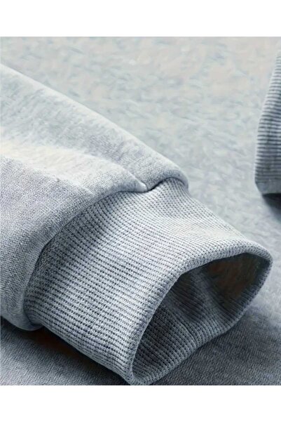 caddekombin Star Denim Hoodie Printed Hooded Pocket Gray Sweatshirt with Wool Inside