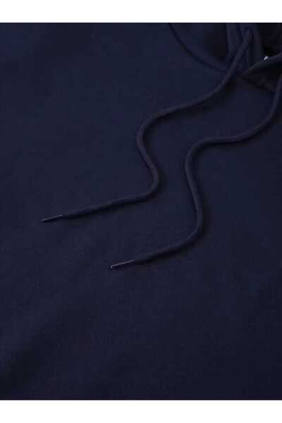 caddekombin Μπλουζάκι με κουκούλα με ένα στάμπα, με τσέπη και εσωτερικό μάλλινο επένδυση, σε μπλε ναυτικό χρώμα