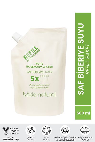 Bade Natural عبوة إعادة تعبئة ماء إكليل الجبل لتقوية الشعر 500 مل