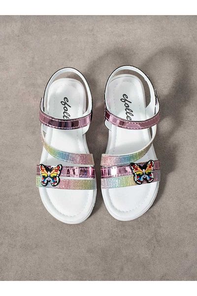 WEBORN Children's White Daily Single Velcro Butterfly Detailed Lightweight Sandals Comfortable Sole Pool Daily Slippers