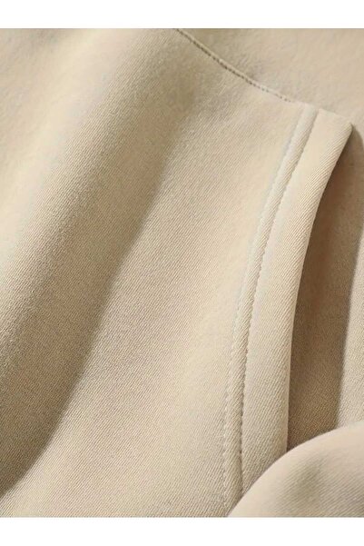 caddekombin Gitar Enstrüman Baskılı Kapüşonlu Cepli İçi Yünlü Bej Sweatshirt